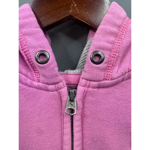 Abercrombie‎ & Fitch Girls Pink Full Zip Hoodie Y2K Logo Sleeve Small Stain - Picture 4 of 11